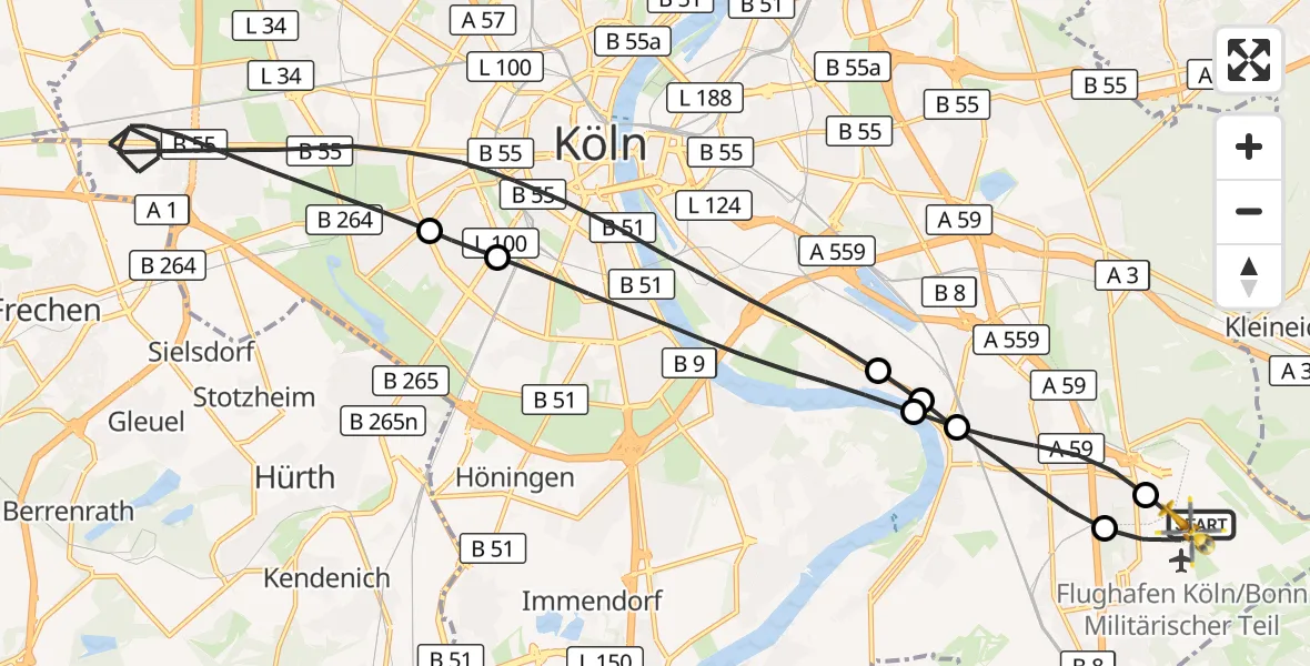 Flugroute Rettungshubschrauber Köln Bonn Flughafen - Köln Bonn Flughafen, 26 Oktober 2026, 15:15
