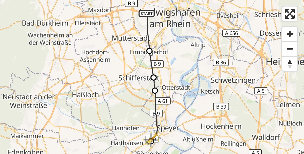 Flugroute Rettungshubschrauber Ludwigshafen am Rhein - Römerberg, 26 Oktober 2026, 15:24