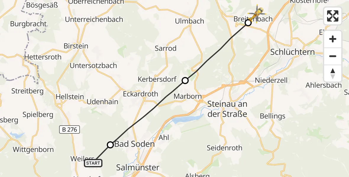 Flugroute Rettungshubschrauber Brachttal - Schlüchtern, 26 Oktober 2026, 15:31