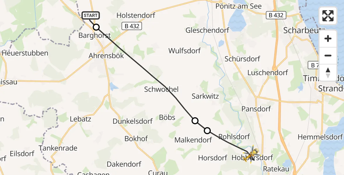 Flugroute Rettungshubschrauber Christoph 12 Luftrettungszentrum - Ratekau, 26 Oktober 2026, 15:38