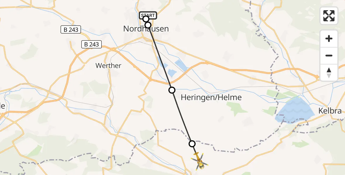 Flugroute Rettungshubschrauber Südharz Hospital Nordhausen - Sondershausen, 26 Oktober 2026, 15:39