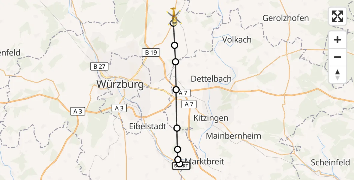 Flugroute Rettungshubschrauber Ochsenfurt Hospital - Bergtheim, 26 Oktober 2026, 15:46