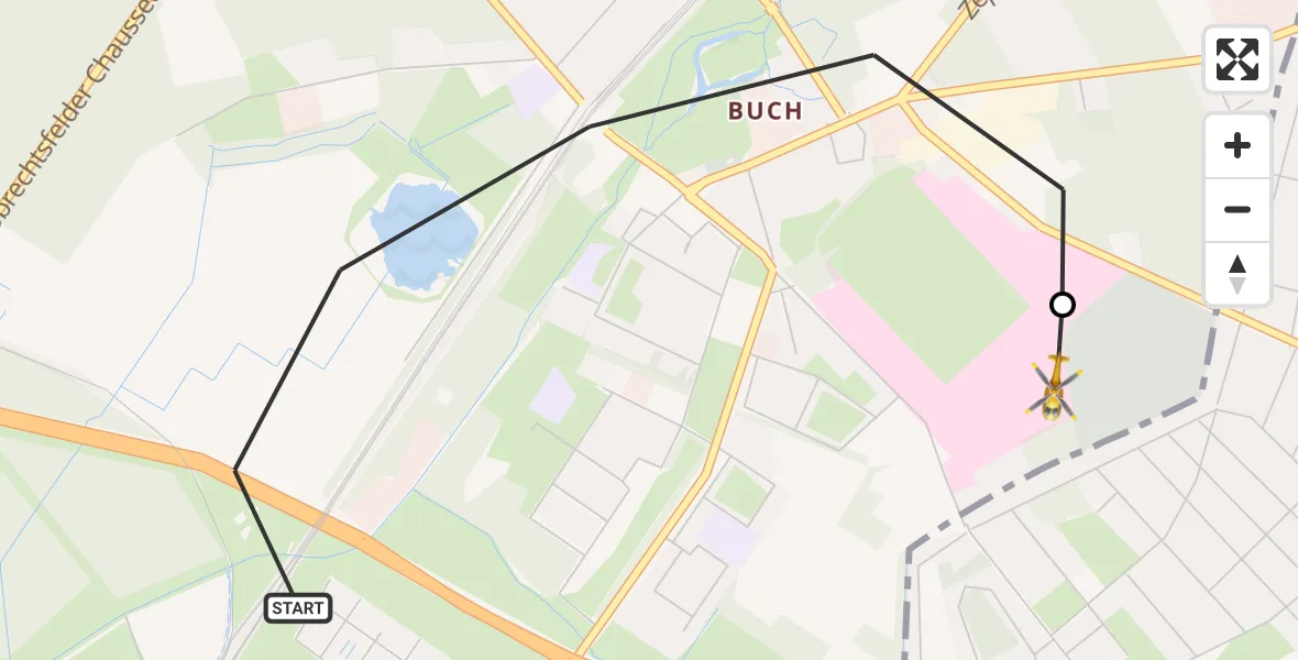 Flugroute Rettungshubschrauber Berlin - Helios Clinic Berlin-Buch, 26 Oktober 2026, 15:47