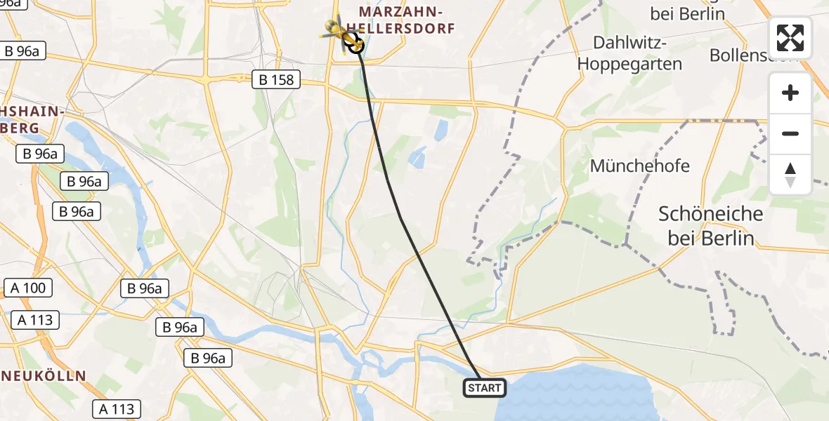 Flugroute Rettungshubschrauber Berlin - Berlin Emergency Hospital, 26 Oktober 2026, 15:49