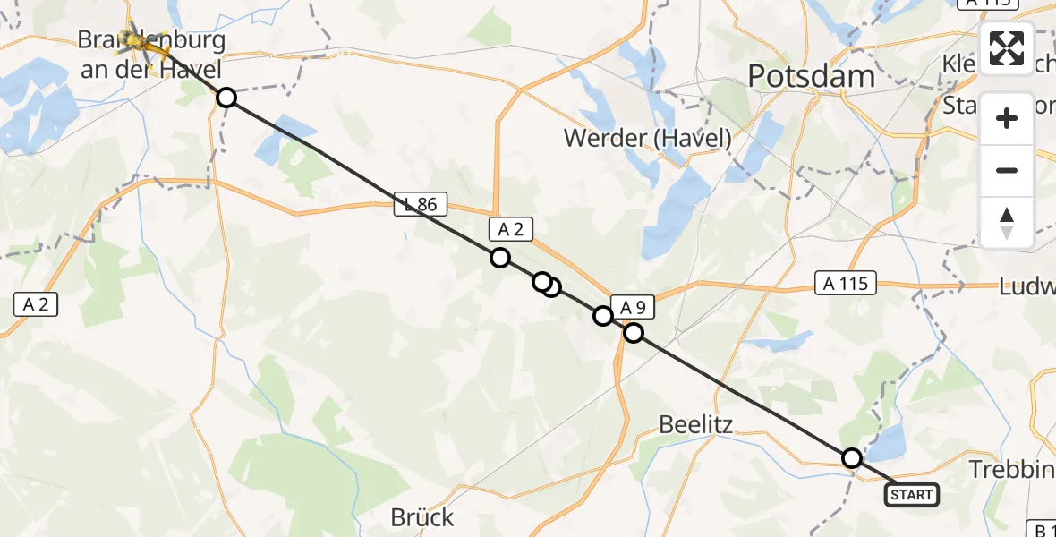 Flugroute Rettungshubschrauber Trebbin - Brandenburg an der Havel, 26 Oktober 2026, 15:50