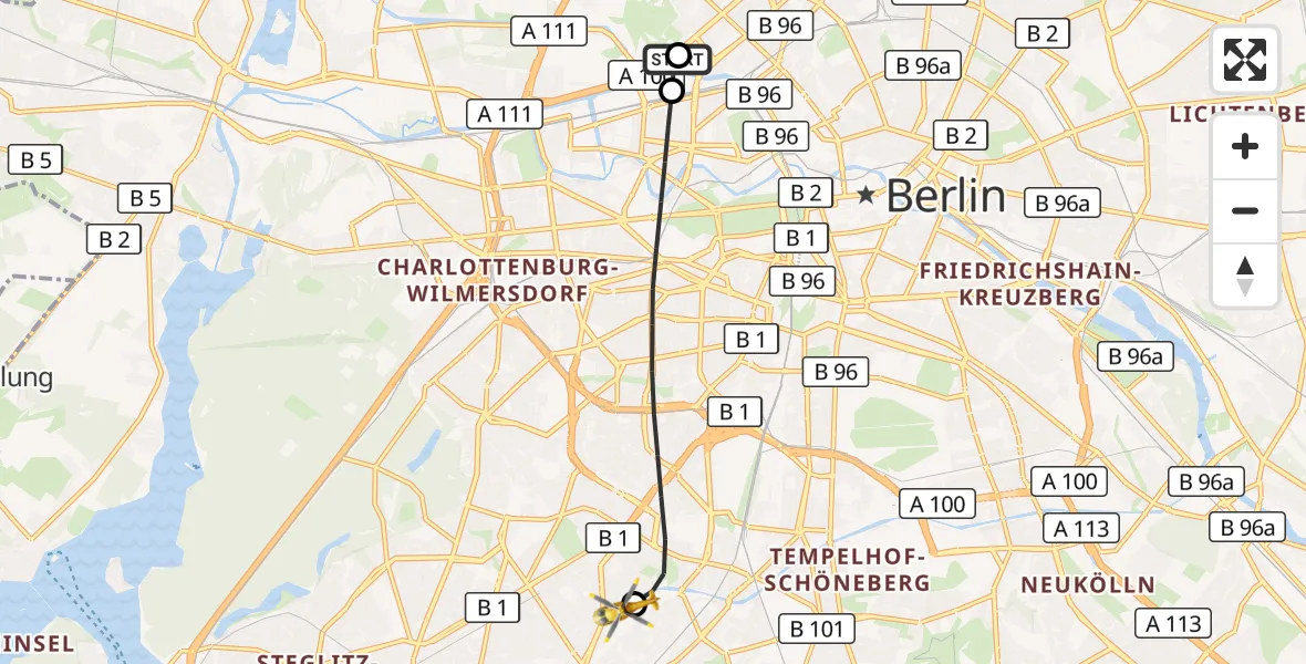 Flugroute Rettungshubschrauber Charité Clinic Virchow Campus - Charité Clinic Benjamin Franklin Campus, 26 Oktober 2026, 15:57