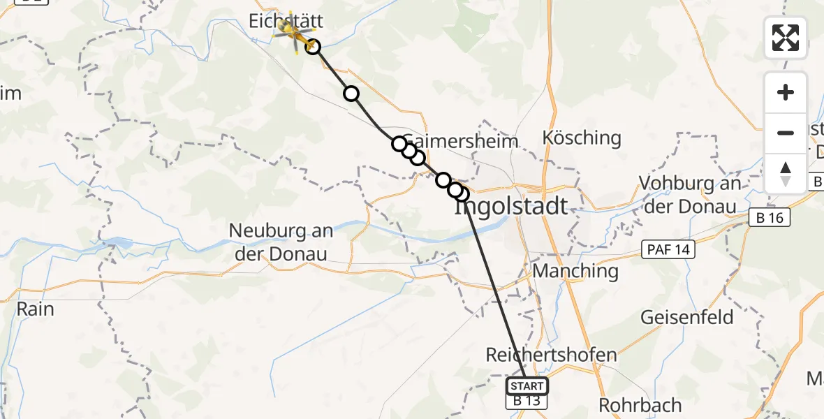 Flugroute Rettungshubschrauber Reichertshofen - Eichstätt, 26 Oktober 2026, 15:58