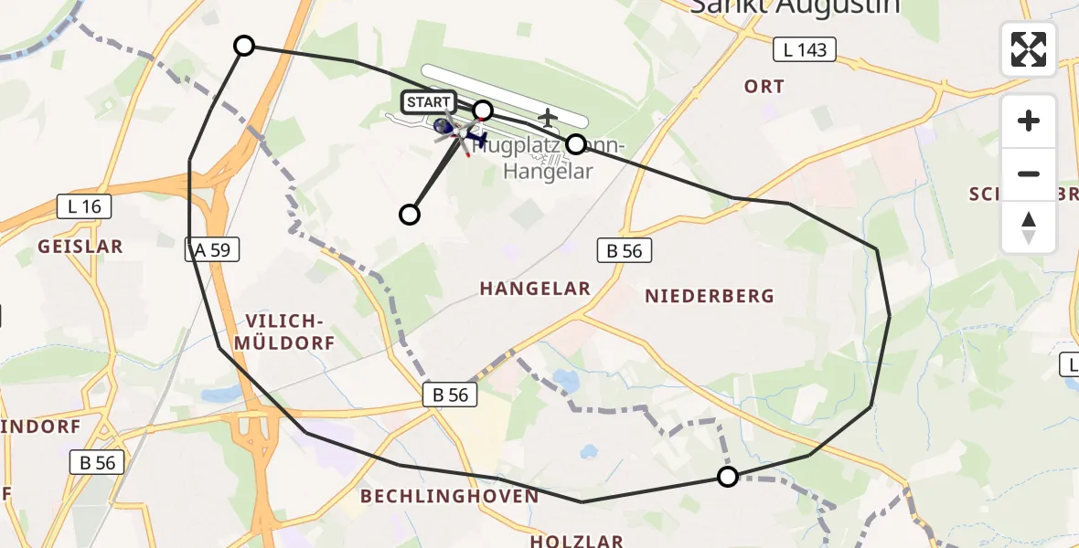 Flugroute Polizeihubschrauber Bonn-Hangelar Flugplatz - Bonn-Hangelar Flugplatz, 26 Oktober 2026, 16:05