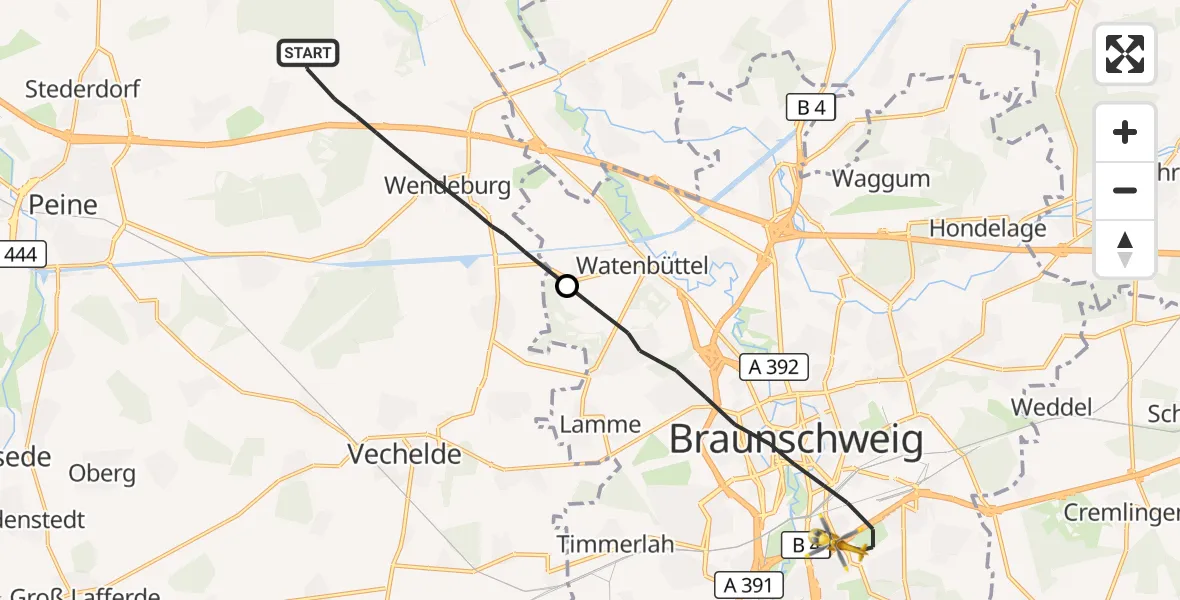 Flugroute Rettungshubschrauber Wendeburg - Braunschweig, 26 Oktober 2026, 16:08