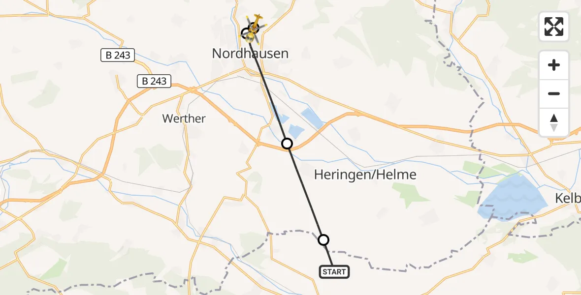Flugroute Rettungshubschrauber Sondershausen - Südharz Hospital Nordhausen, 26 Oktober 2026, 16:12