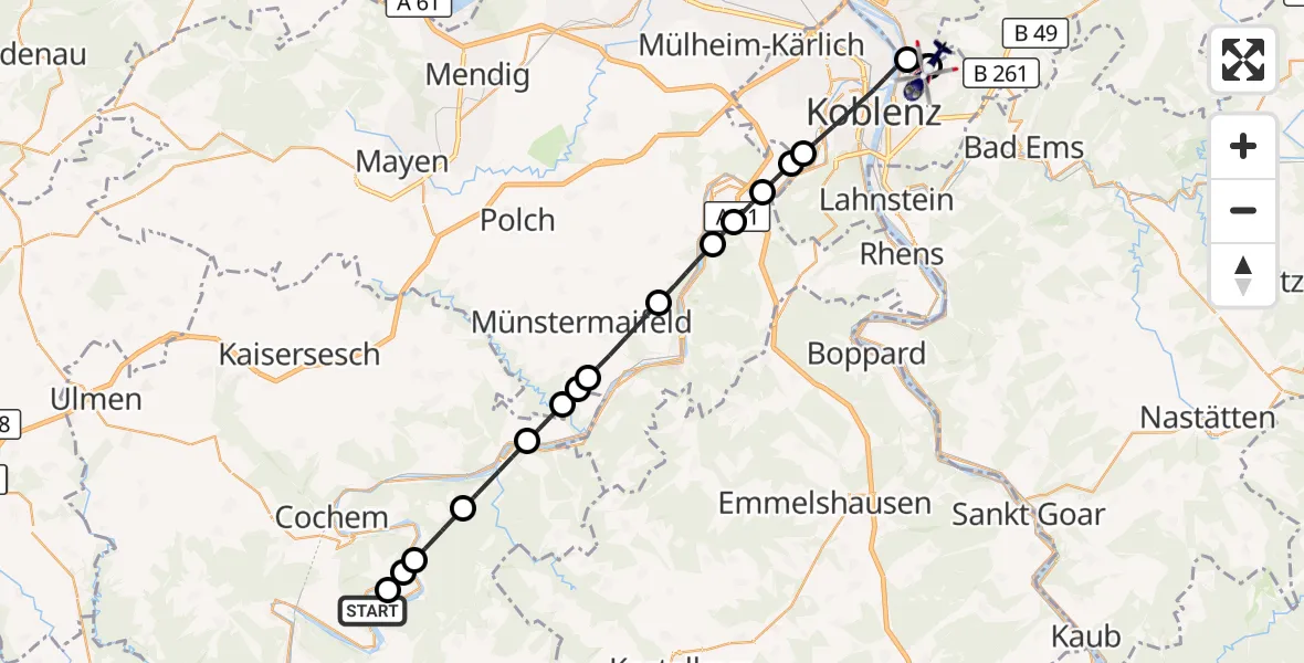 Flugroute Polizeihubschrauber Mesenich - Koblenz, 26 Oktober 2026, 16:12