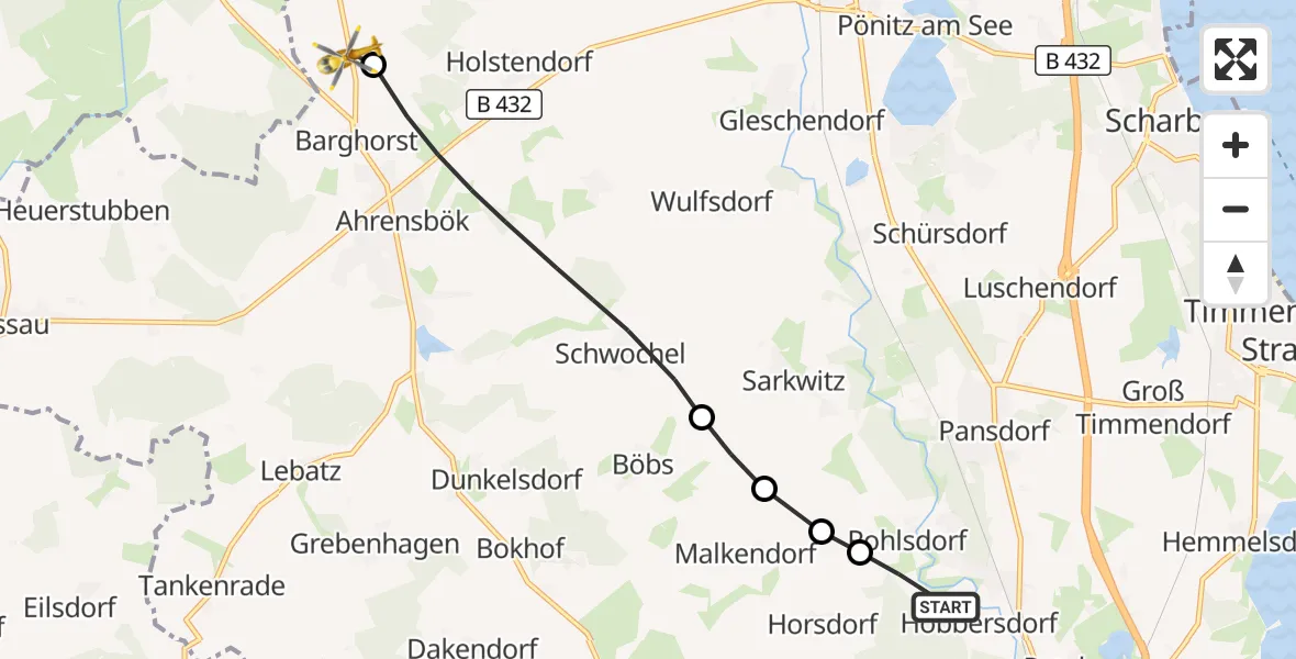 Flugroute Rettungshubschrauber Ratekau - Christoph 12 Luftrettungszentrum, 26 Oktober 2026, 16:12