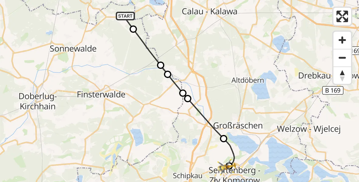Flugroute Ambulanzhubschrauber Crinitz - ADAC Luftrettungsstation Senftenberg Hubschrauberlandeplatz, 26 Oktober 2026, 16:14