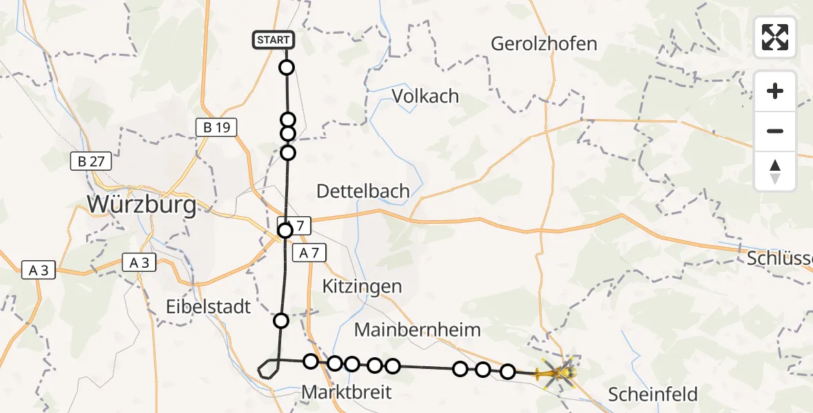 Flugroute Rettungshubschrauber Bergtheim - Iphofen, 26 Oktober 2026, 16:15