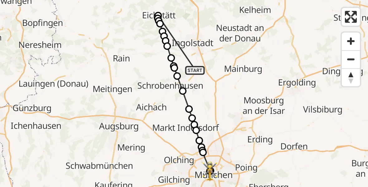 Flugroute Rettungshubschrauber Reichertshofen - Deutsches Herzzentrum München, 26 Oktober 2026, 16:37