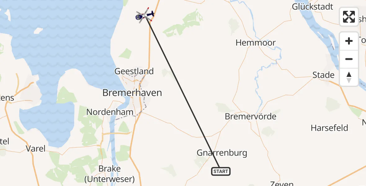 Flugroute Polizeihubschrauber Gnarrenburg - Wurster Nordseeküste, 26 Oktober 2026, 16:45