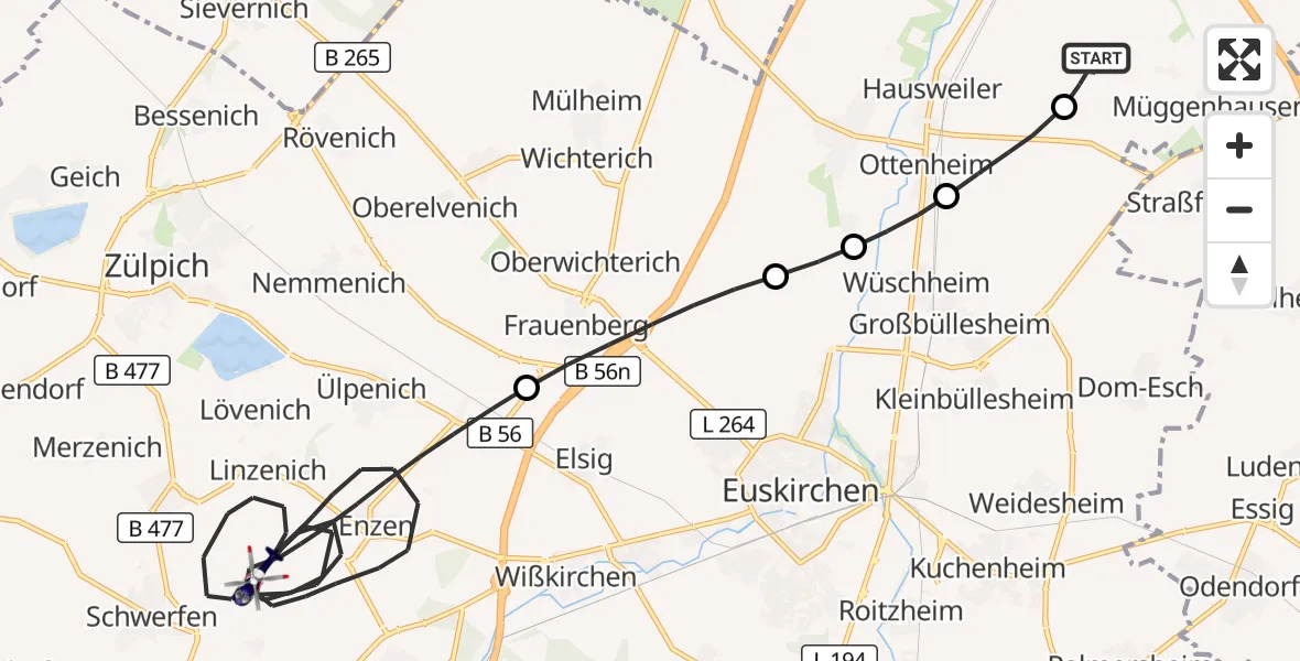 Flugroute Polizeihubschrauber Weilerswist UL - Zülpich, 26 Oktober 2026, 17:09