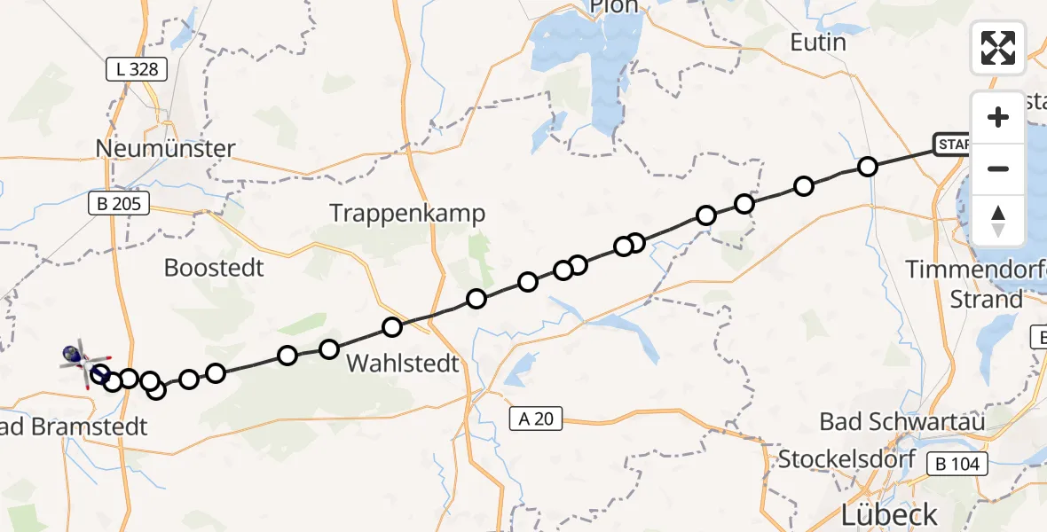 Flugroute Polizeihubschrauber Sierksdorf - Wiemersdorf, 26 Oktober 2026, 17:15