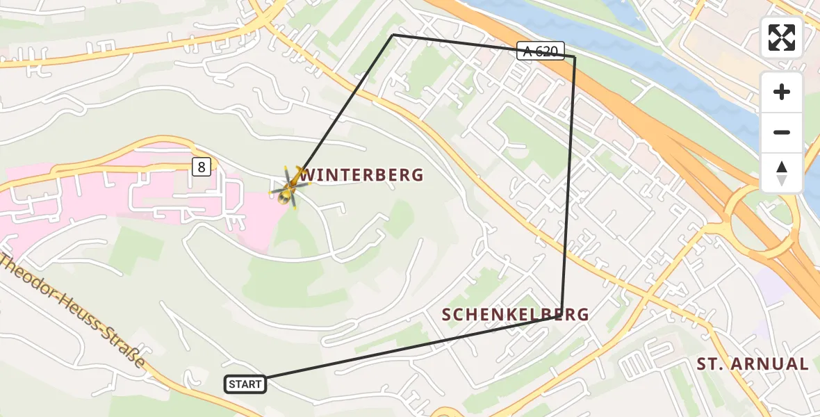 Flugroute Rettungshubschrauber Saarbrücken - Saarbrücken, 26 Oktober 2026, 17:24