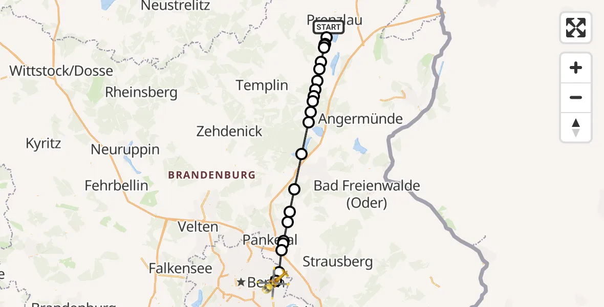 Flugroute Rettungshubschrauber Prenzlau - Berlin Emergency Hospital, 26 Oktober 2026, 17:36
