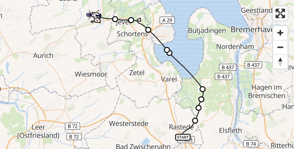 Flugroute Polizeihubschrauber Rastede - Wittmund, 26 Oktober 2026, 17:37