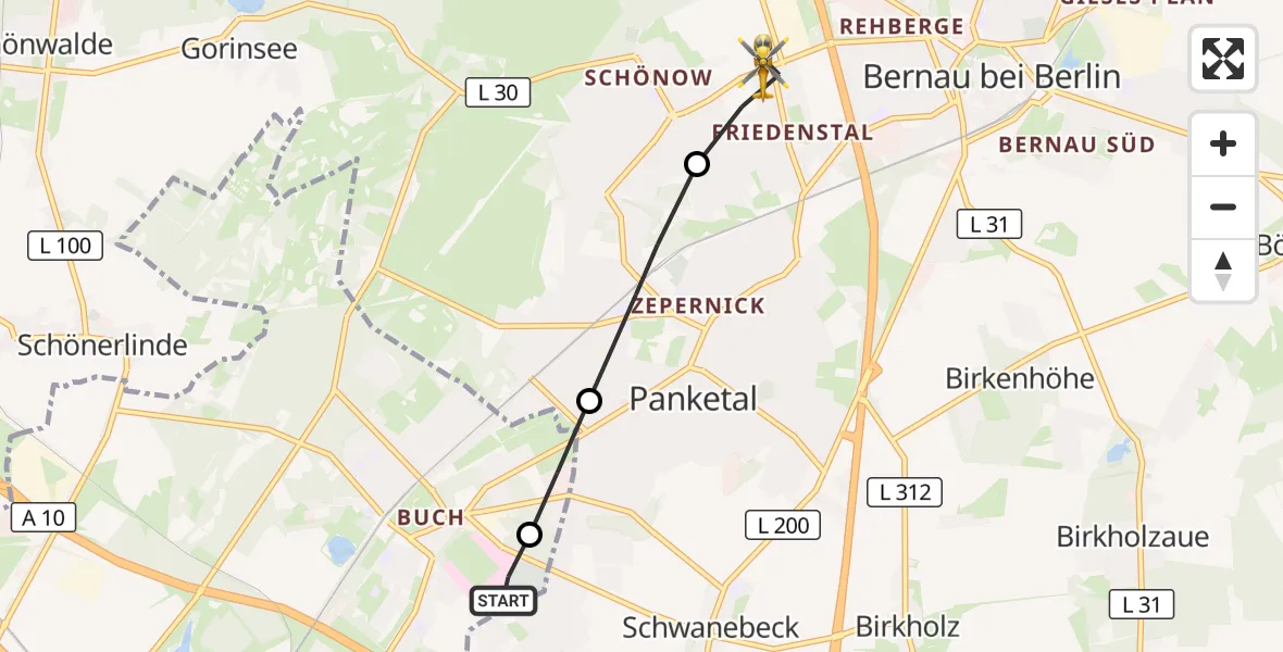Flugroute Rettungshubschrauber Helios Clinic Berlin-Buch - Bernau bei Berlin, 26 Oktober 2026, 18:03