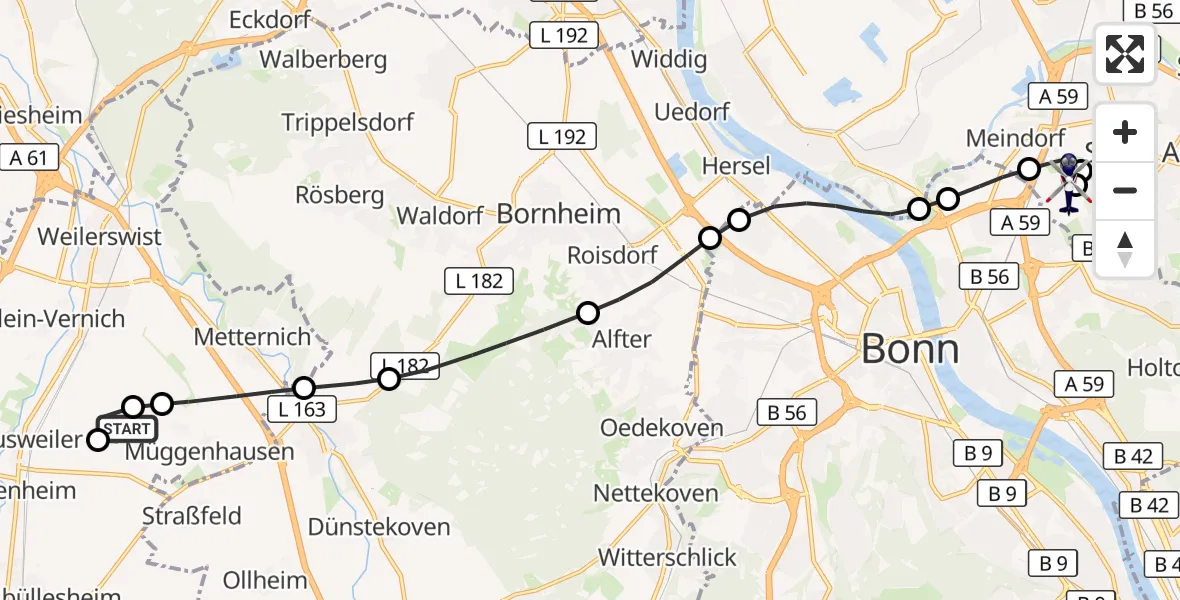 Flugroute Polizeihubschrauber Weilerswist UL - Sankt Augustin, 26 Oktober 2026, 18:23