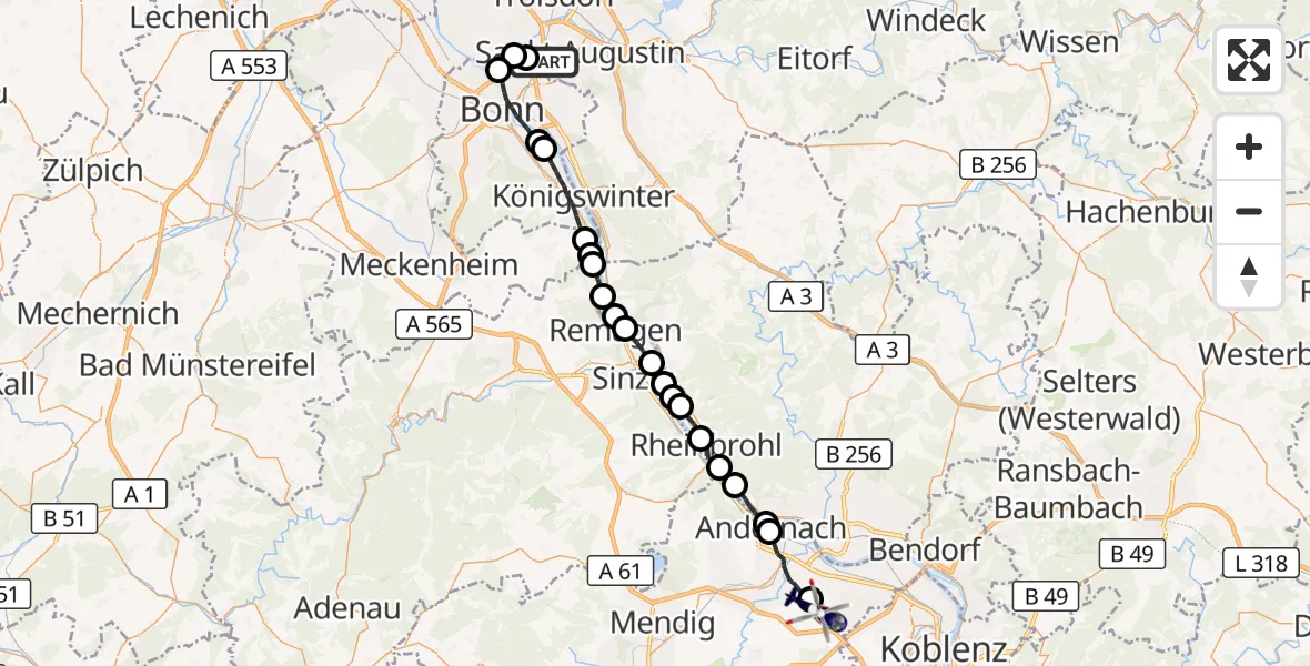 Flugroute Polizeihubschrauber Sankt Augustin - Kettig, 26 Oktober 2026, 18:28