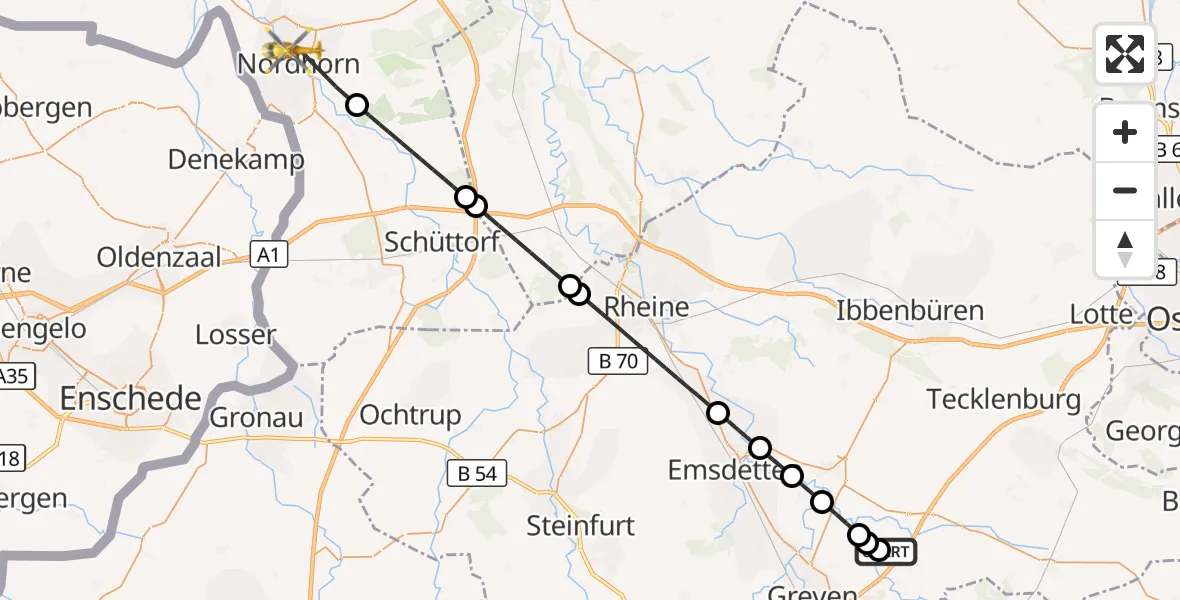 Flugroute Ambulanzhubschrauber Christoph  Westfalen-ADAC - Nordhorn, 26 Oktober 2026, 18:38