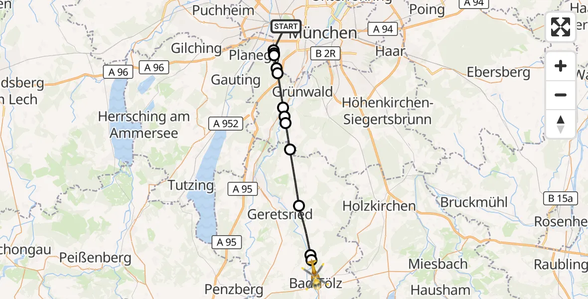 Flugroute Rettungshubschrauber München - Bad Tölz, 26 Oktober 2026, 18:49