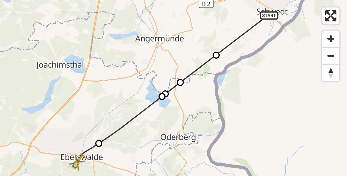 Flugroute Ambulanzhubschrauber Schwedt/Oder - Eberswalde, 26 Oktober 2026, 19:12