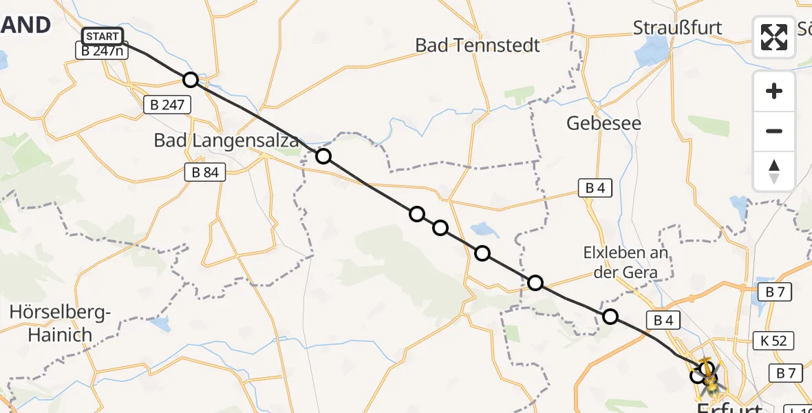 Flugroute Ambulanzhubschrauber Unstrut-Hainich - Helios Clinic Erfurt, 26 Oktober 2026, 19:18