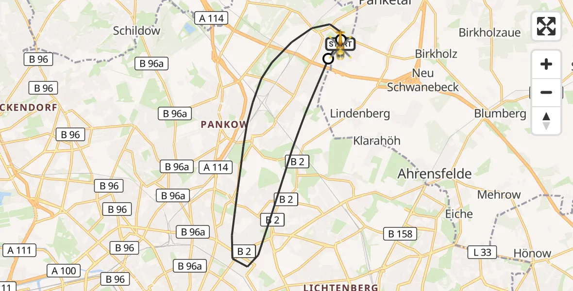 Flugroute Rettungshubschrauber Helios Clinic Berlin-Buch - Helios Clinic Berlin-Buch, 26 Oktober 2026, 19:37