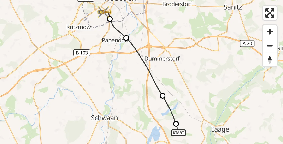 Flugroute Rettungshubschrauber Flughafen Rostock-Laage - Rostock, 26 Oktober 2026, 19:41