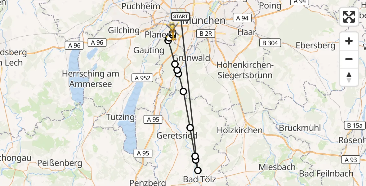 Flugroute Rettungshubschrauber München - DRF Air Rescue München Hubschrauberlandeplatz, 26 Oktober 2026, 19:49