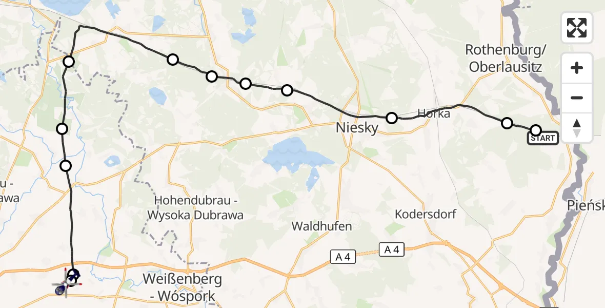 Flugroute Polizeihubschrauber Neißeaue - Kubschütz, 26 Oktober 2026, 19:55