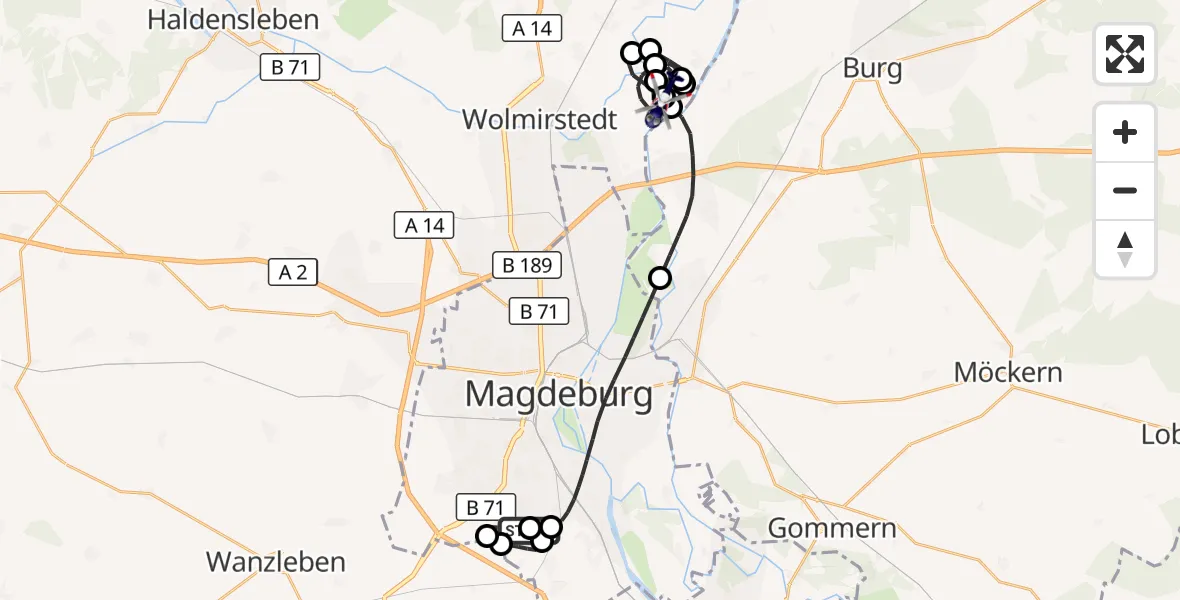 Flugroute Polizeihubschrauber Magdeburg City Flugplatz - Wolmirstedt, 26 Oktober 2026, 20:06