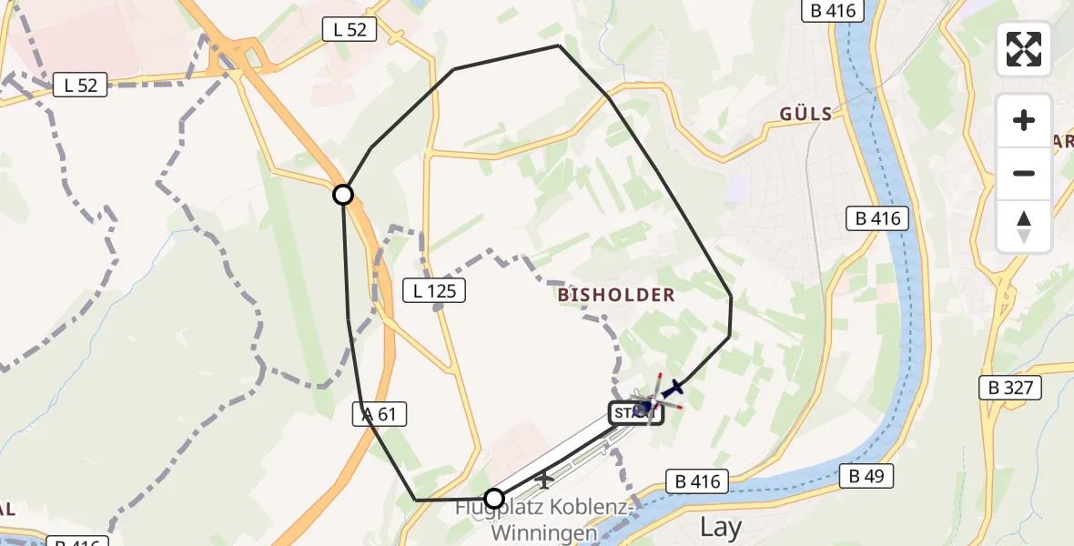 Flugroute Polizeihubschrauber Koblenz-Winningen Flugplatz - Koblenz, 26 Oktober 2026, 20:09