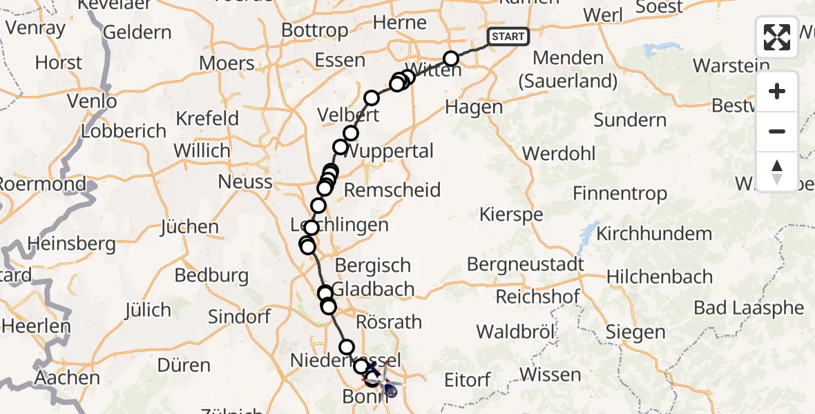 Flugroute Polizeihubschrauber Dortmund - Bonn-Hangelar Flugplatz, 26 Oktober 2026, 20:12
