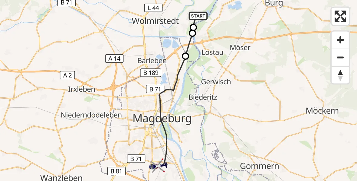 Flugroute Polizeihubschrauber Wolmirstedt - Magdeburg City Flugplatz, 26 Oktober 2026, 20:35