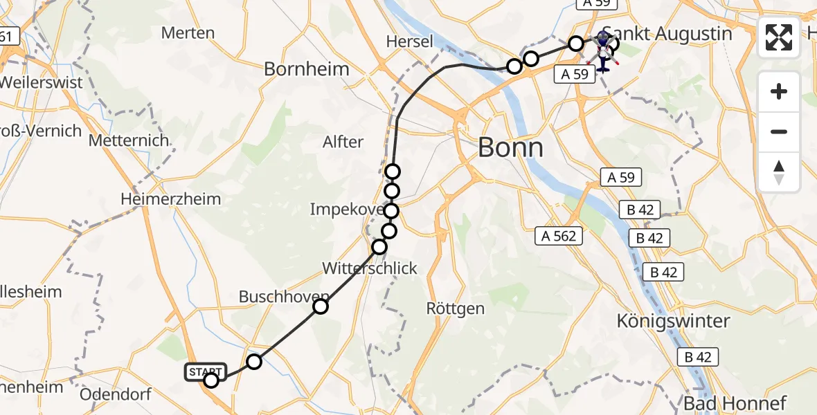 Flugroute Polizeihubschrauber Swisttal - Sankt Augustin, 26 Oktober 2026, 20:47