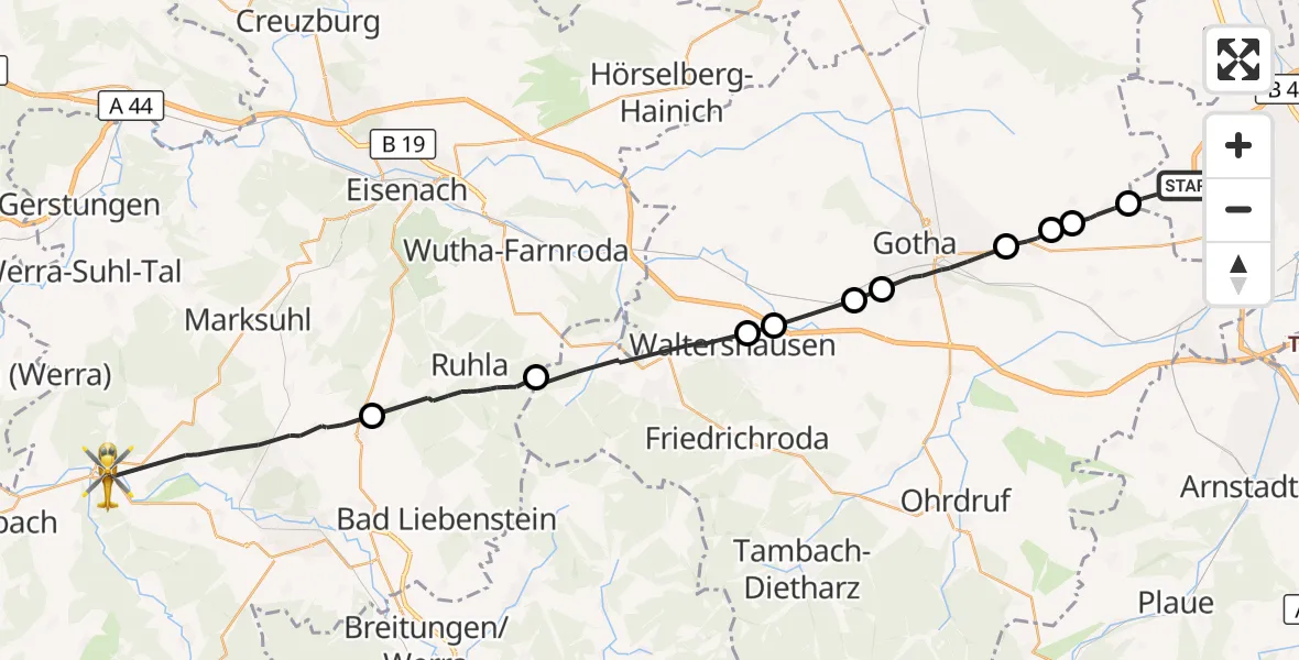 Flugroute Ambulanzhubschrauber Erfurt - Krayenberggemeinde, 26 Oktober 2026, 20:54