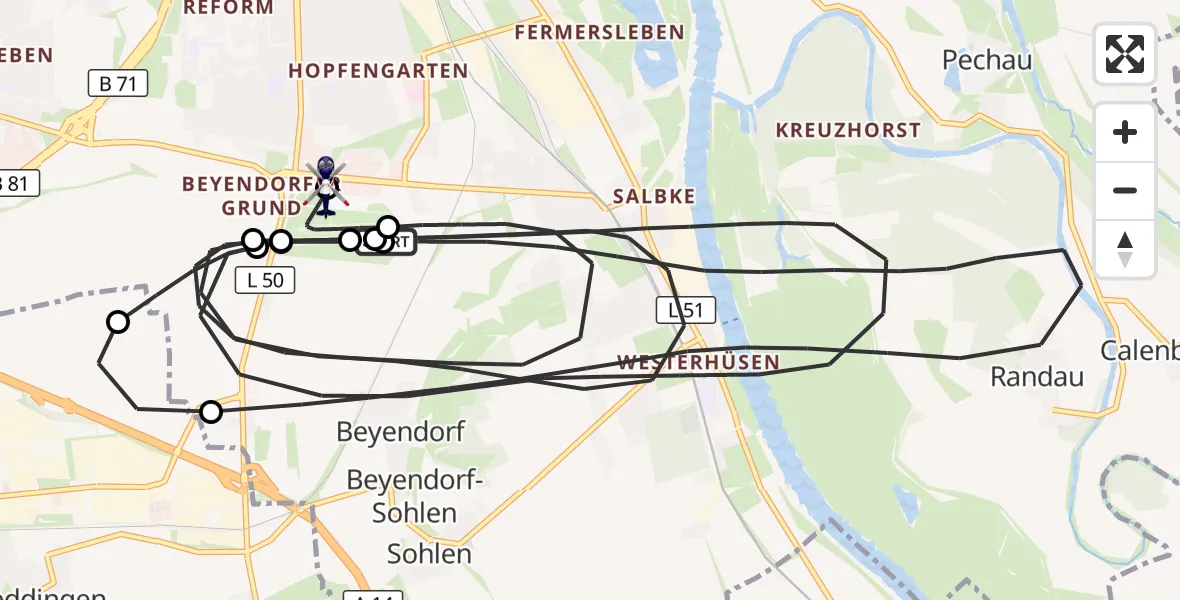 Flugroute Polizeihubschrauber Magdeburg City Flugplatz - Magdeburg, 26 Oktober 2026, 20:57