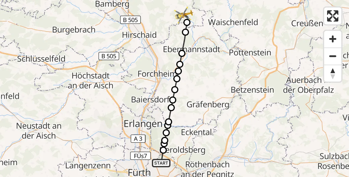 Flugroute Rettungshubschrauber Flughafen Nuremberg - Heiligenstadt i.OFr., 26 Oktober 2026, 21:22