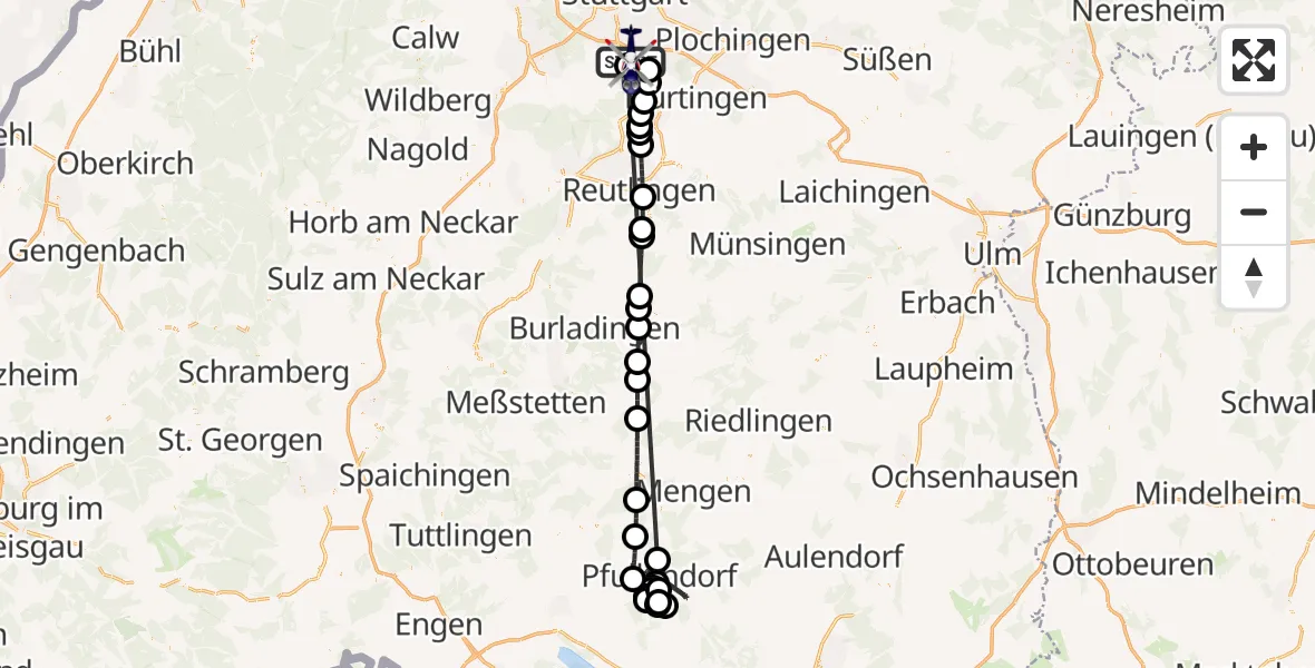 Flugroute Polizeihubschrauber Flughafen Stuttgart - Flughafen Stuttgart, 26 Oktober 2026, 21:44