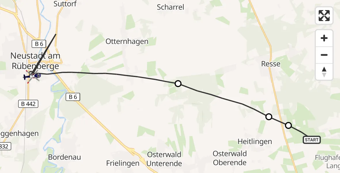 Flugroute Polizeihubschrauber Flughafen Hannover - Neustadt am Rübenberge, 26 Oktober 2026, 23:36
