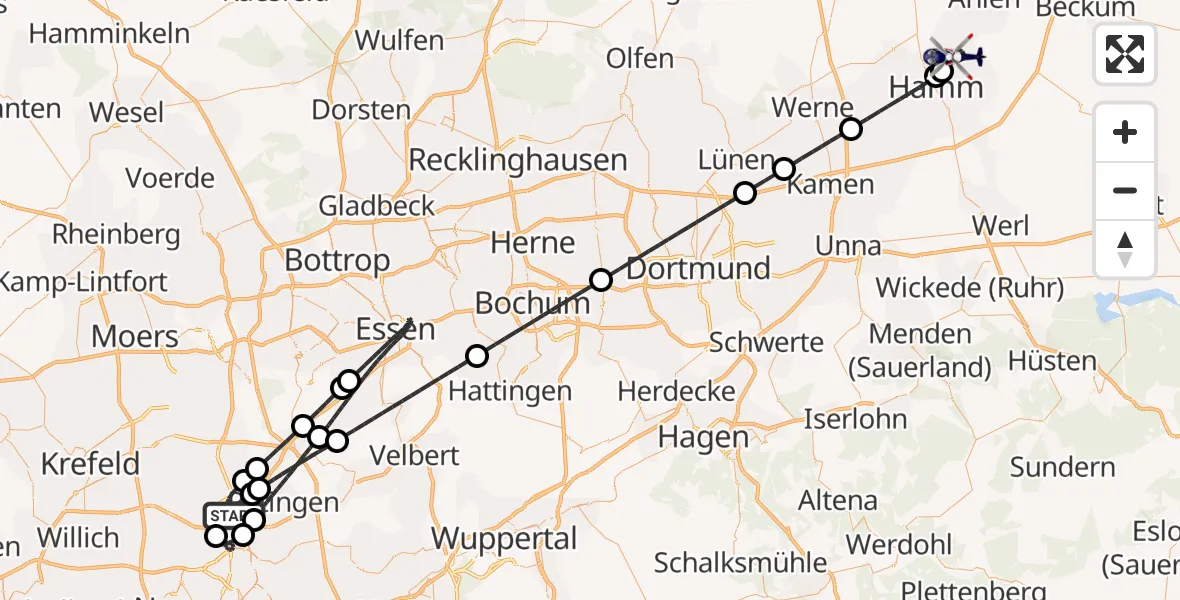 Flugroute Polizeihubschrauber Düsseldorf Flughafen - Hamm, 27 Oktober 2026, 00:18
