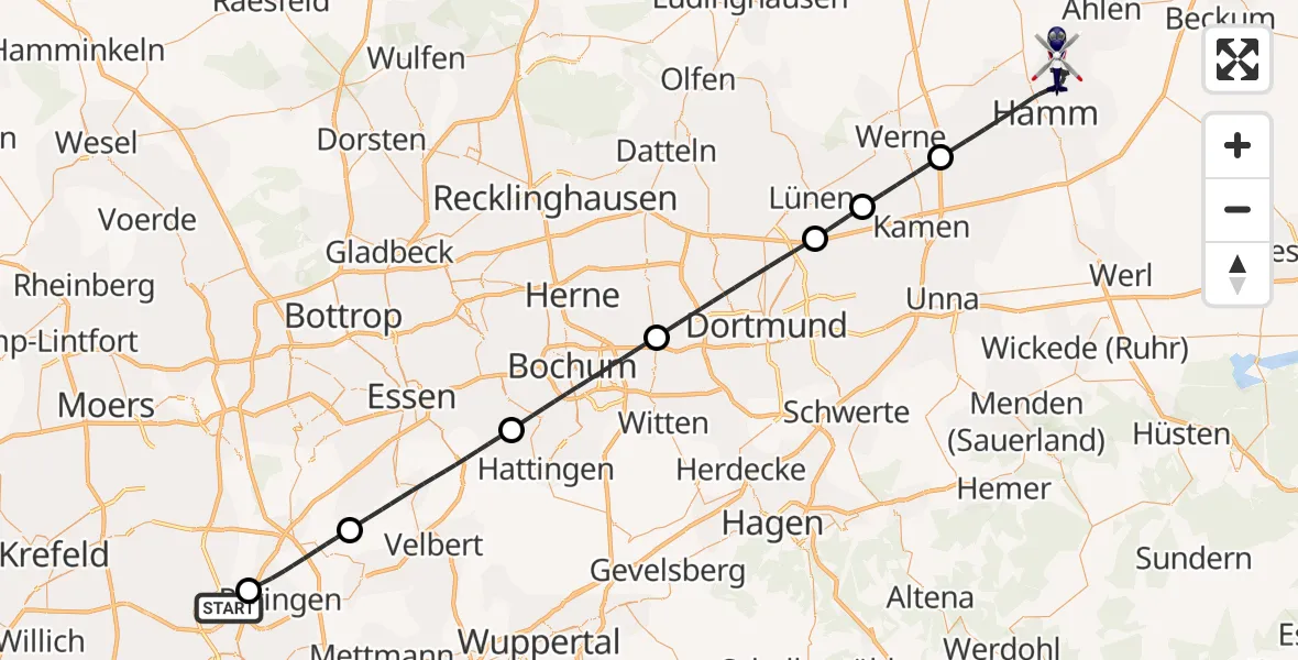 Flugroute Polizeihubschrauber Düsseldorf Flughafen - Hamm, 27 Oktober 2026, 03:46