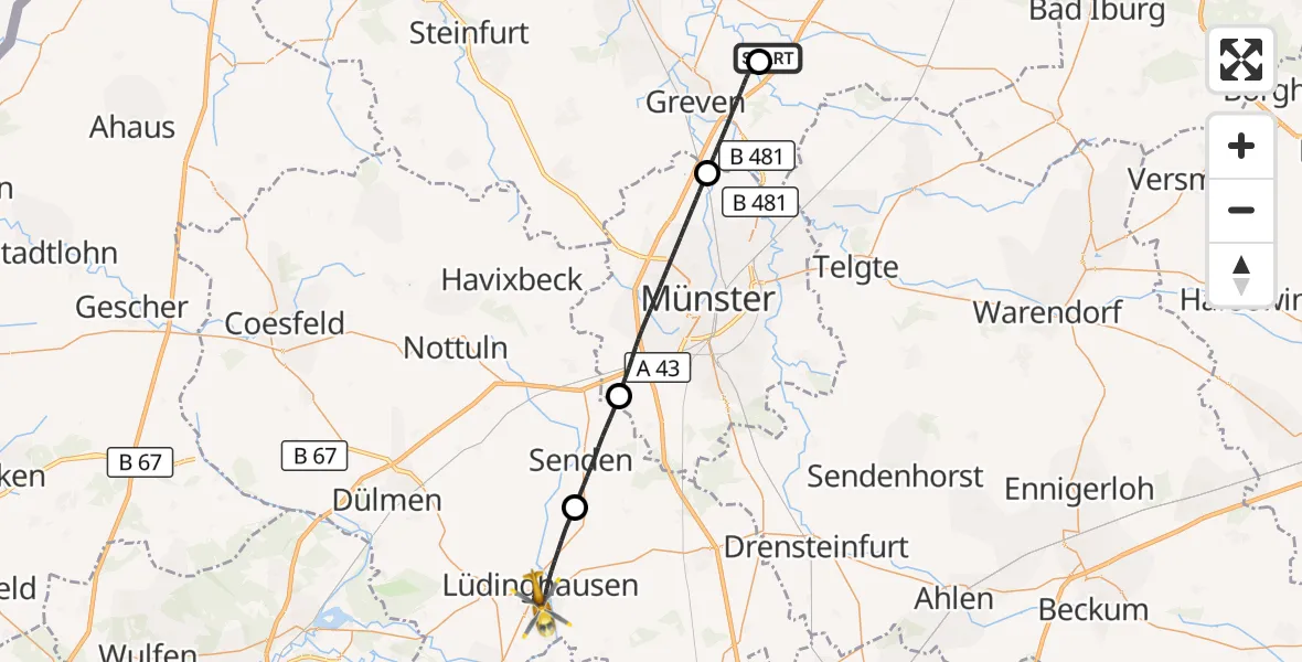 Flugroute Ambulanzhubschrauber Christoph  Westfalen-ADAC - Lüdinghausen, 27 Oktober 2026, 05:01