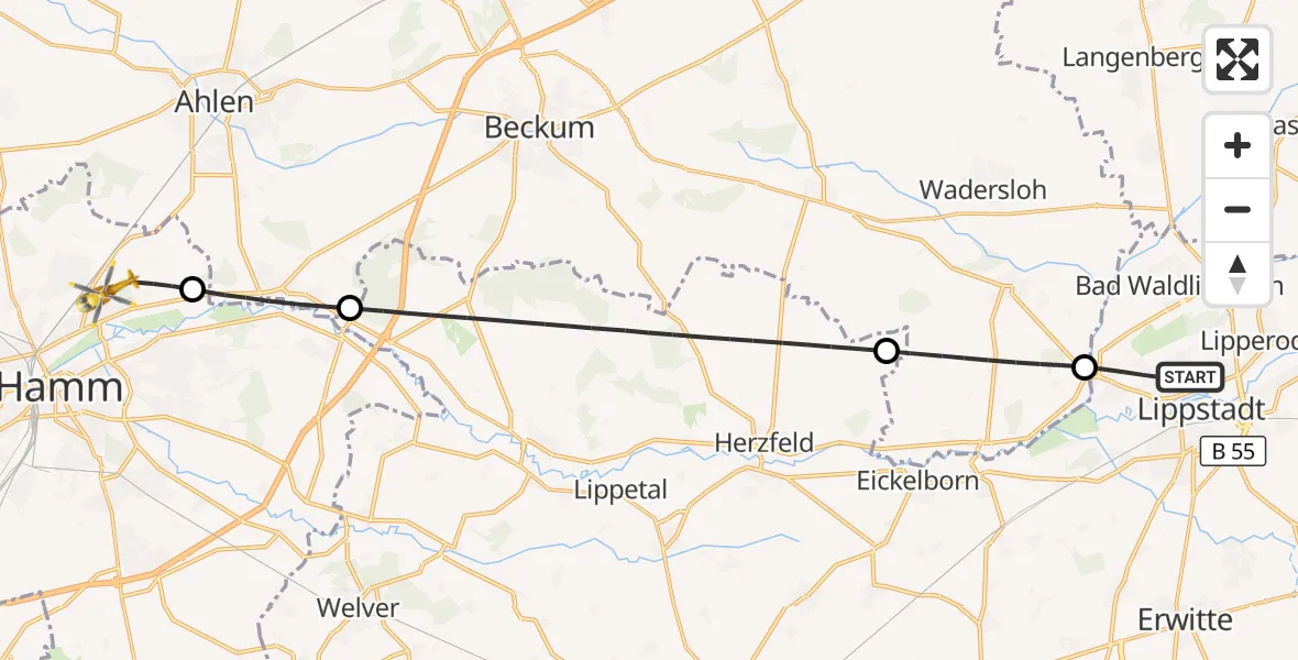 Flugroute Rettungshubschrauber Lippstadt - Hamm, 27 Oktober 2026, 06:00